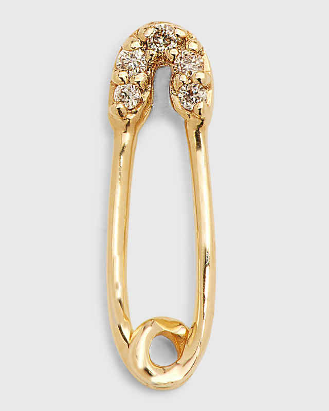 14K Yellow Gold Diamond Safety Pin Stud Earring, Single